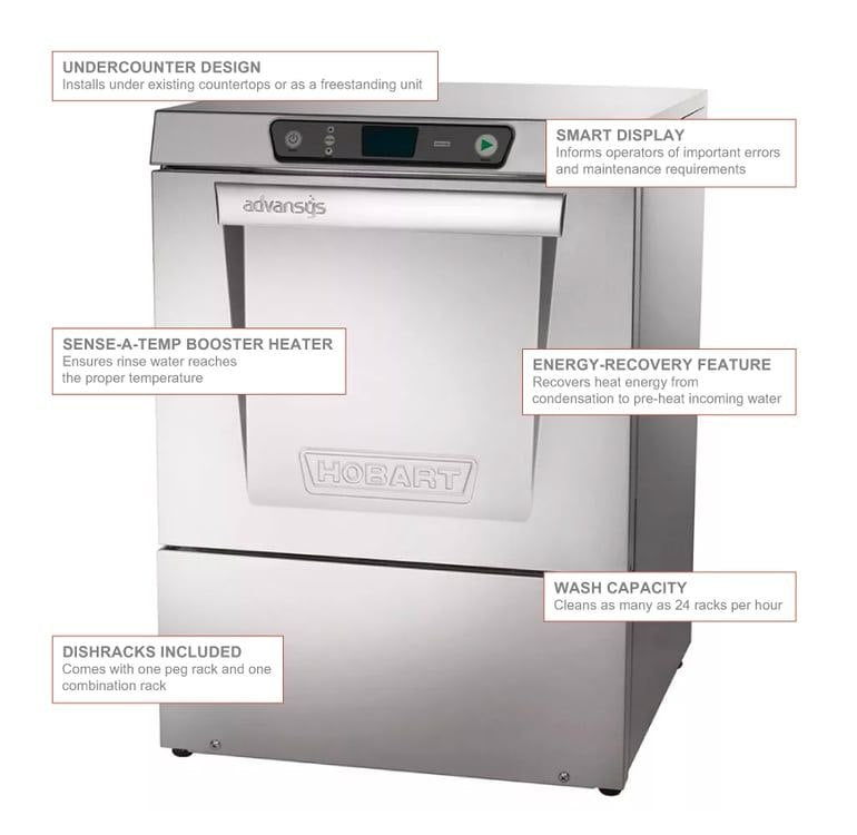 Hobart LXER-2 Advansys High  Temperature Undercounter  Dishwasher - Brand New