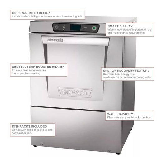 Hobart LXER-2 Advansys High  Temperature Undercounter  Dishwasher - Brand New